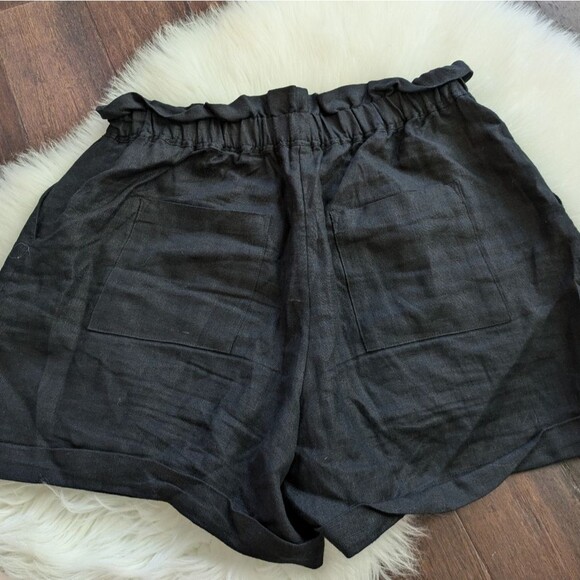 Witchery Australia 100% Linen black high waisted cuffed paperbag shorts 14 - Picture 5 of 5